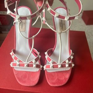 Authentic Valentino Garavani Pink suede with white rockstars sandals